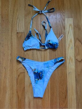 SHEIN Blue and Yellow Marble Triangle Bikini